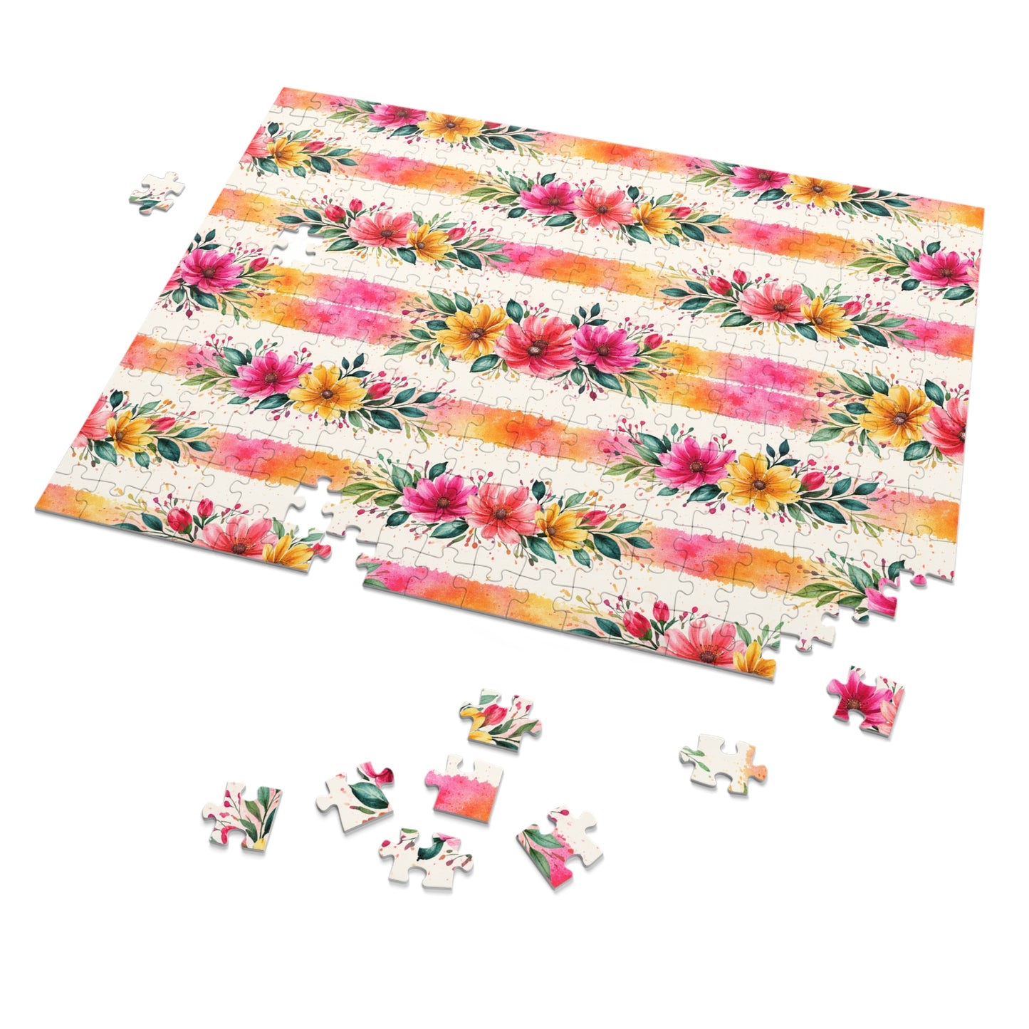 Wildflower Garden Stripe Pattern – Splatter Bloom Collection – Puzzle & Tin Storage Box