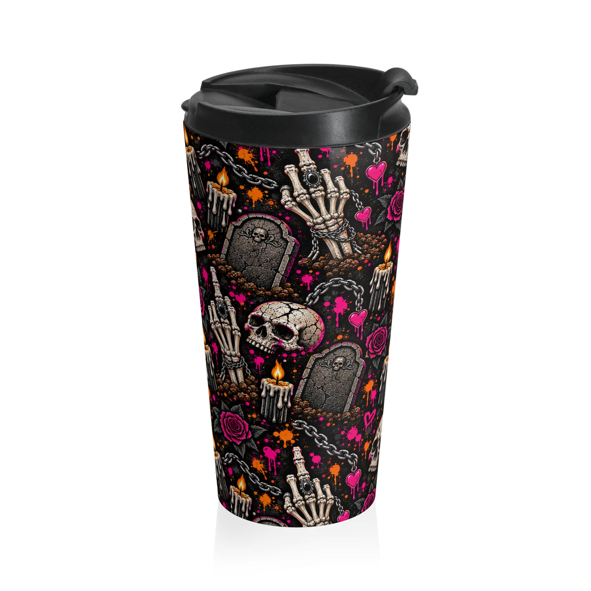 Dirt & Defiance Stainless-Steel Coffee Mug | Gothic Coffin & Skull Travel Mug by Subbin4Sanity