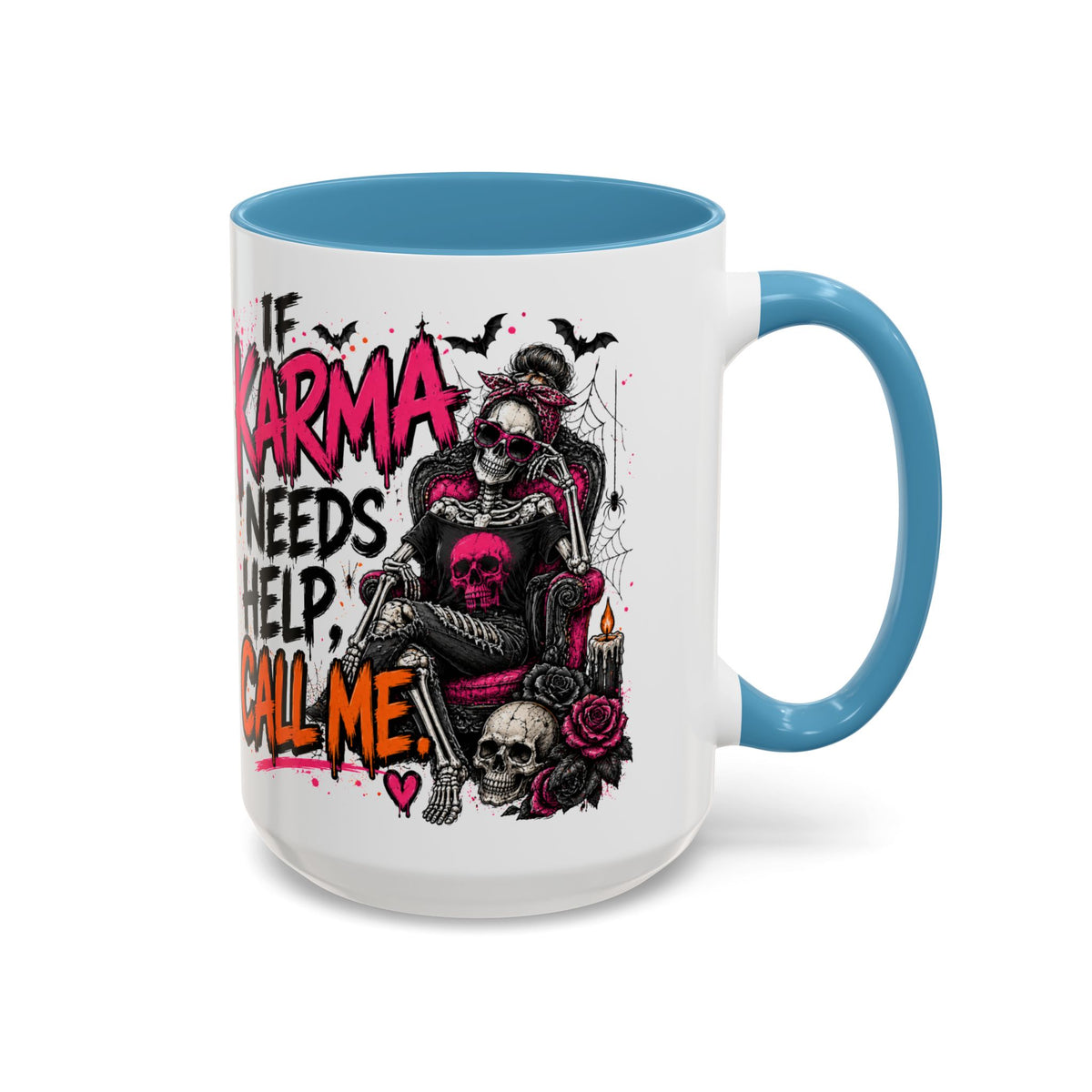 If Karma Needs Help Call Me Coffee Mug | Sarcastic Gothic Ceramic Mug by Subbin4Sanity