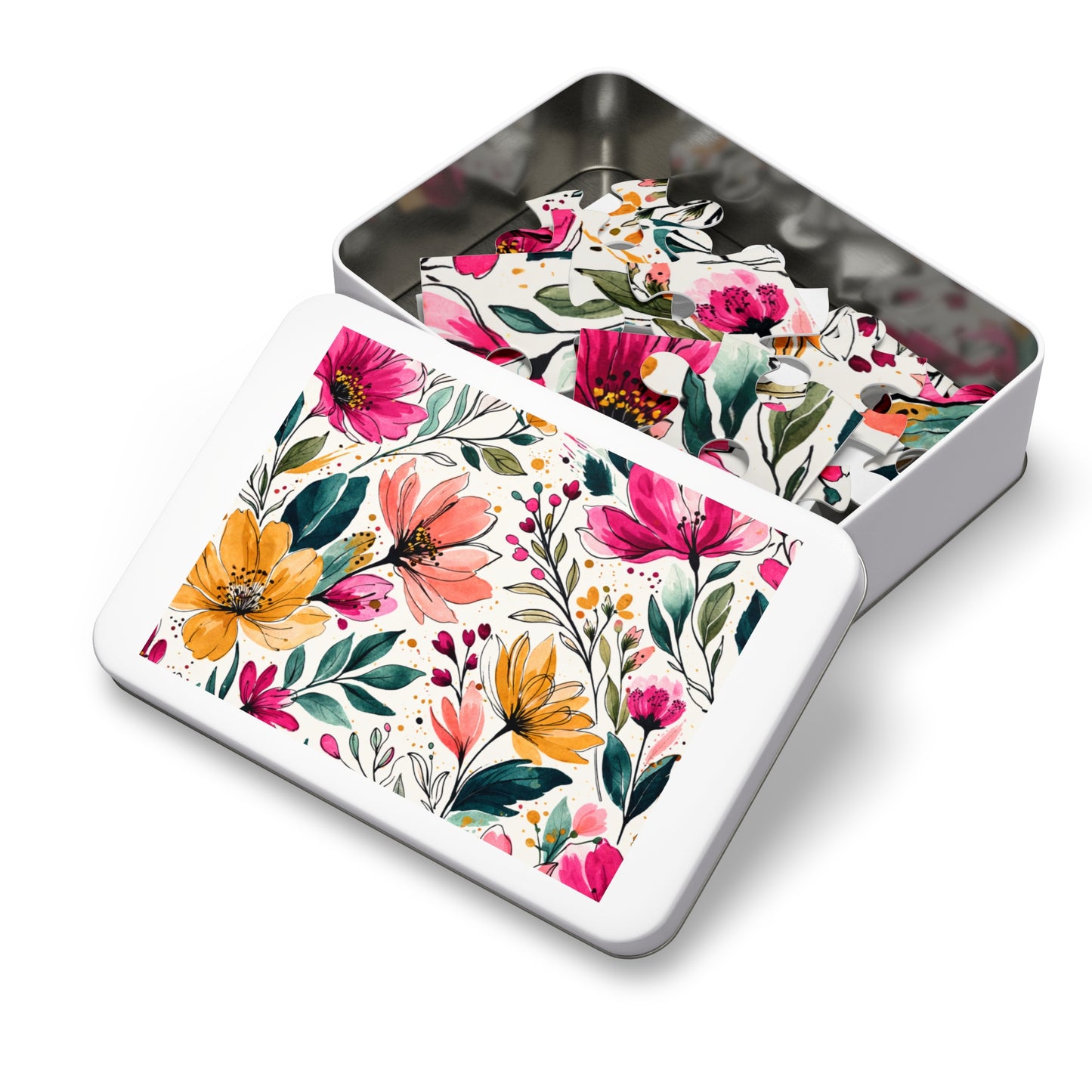 aModern Botanical Wildflower Pattern – Splatter Bloom Collection – Puzzle & Tin Storage Box