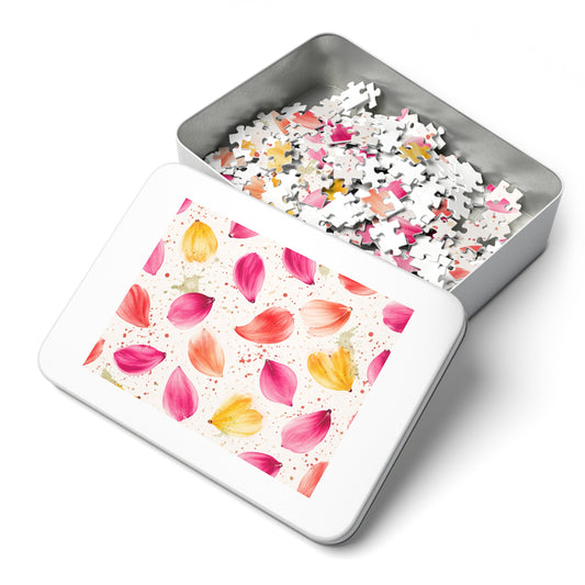 Watercolor Spring Petals Pattern – Splatter Bloom Collection – Puzzle & Tin Storage Box