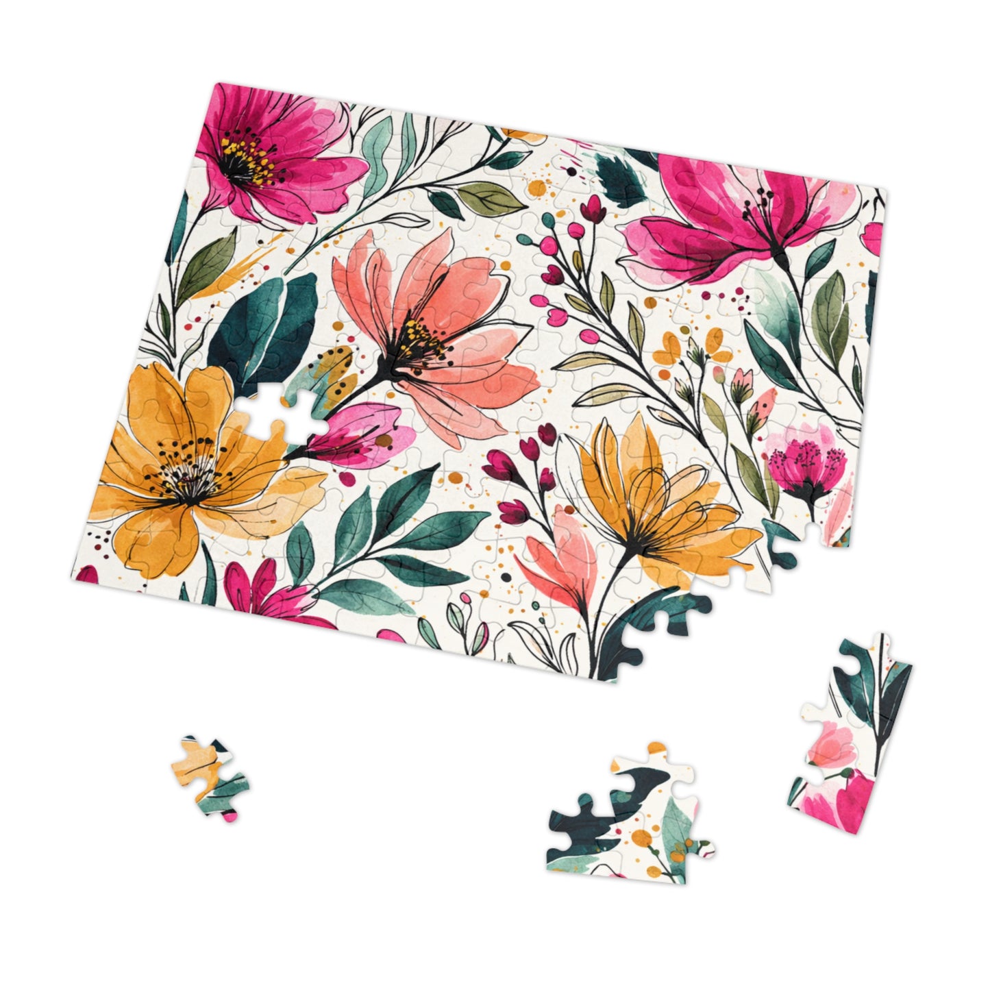 aModern Botanical Wildflower Pattern – Splatter Bloom Collection – Puzzle & Tin Storage Box