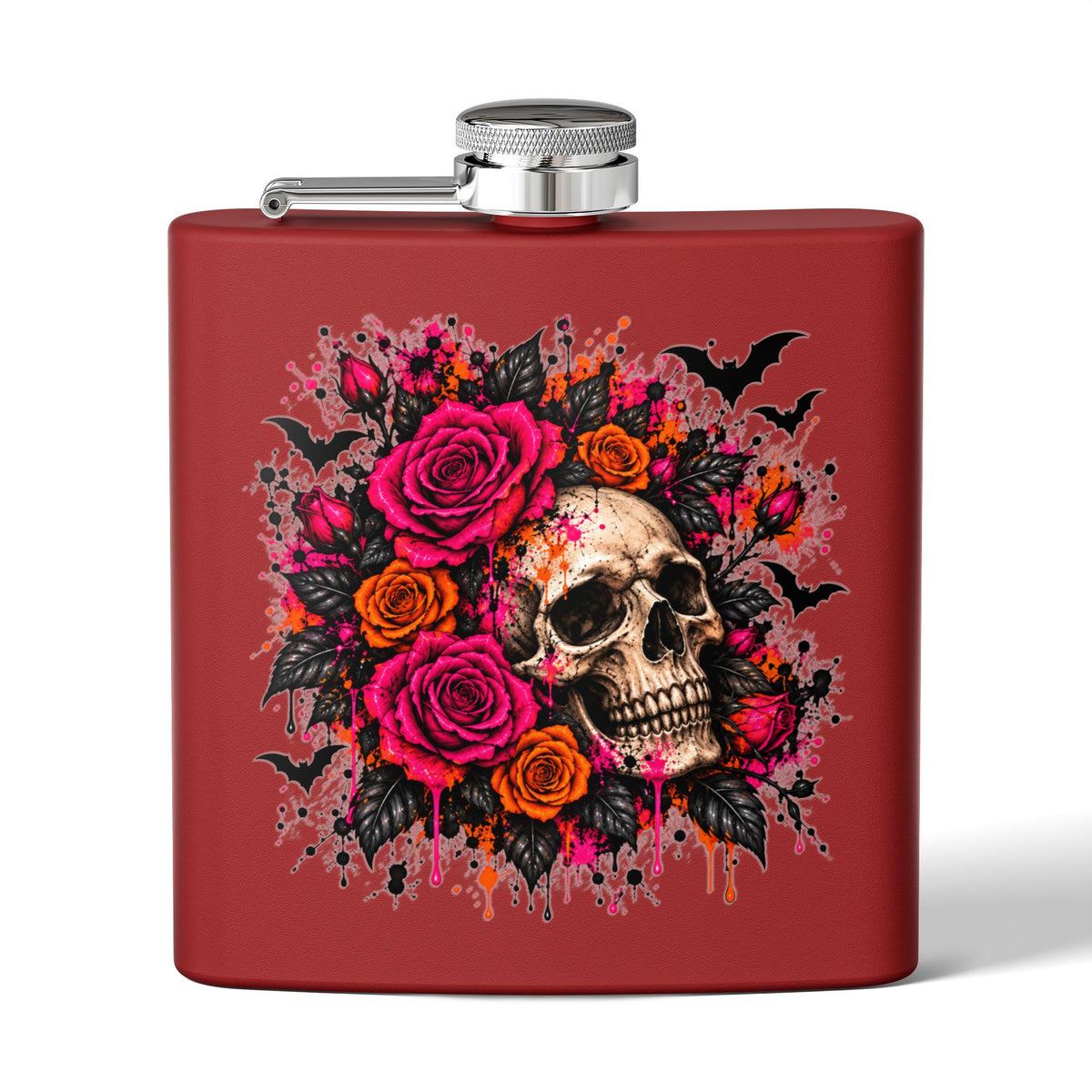 Deadly Blooms 6oz Stainless Steel Flask | Gothic Floral Skull Drinking Flask by Subbin4Sanity