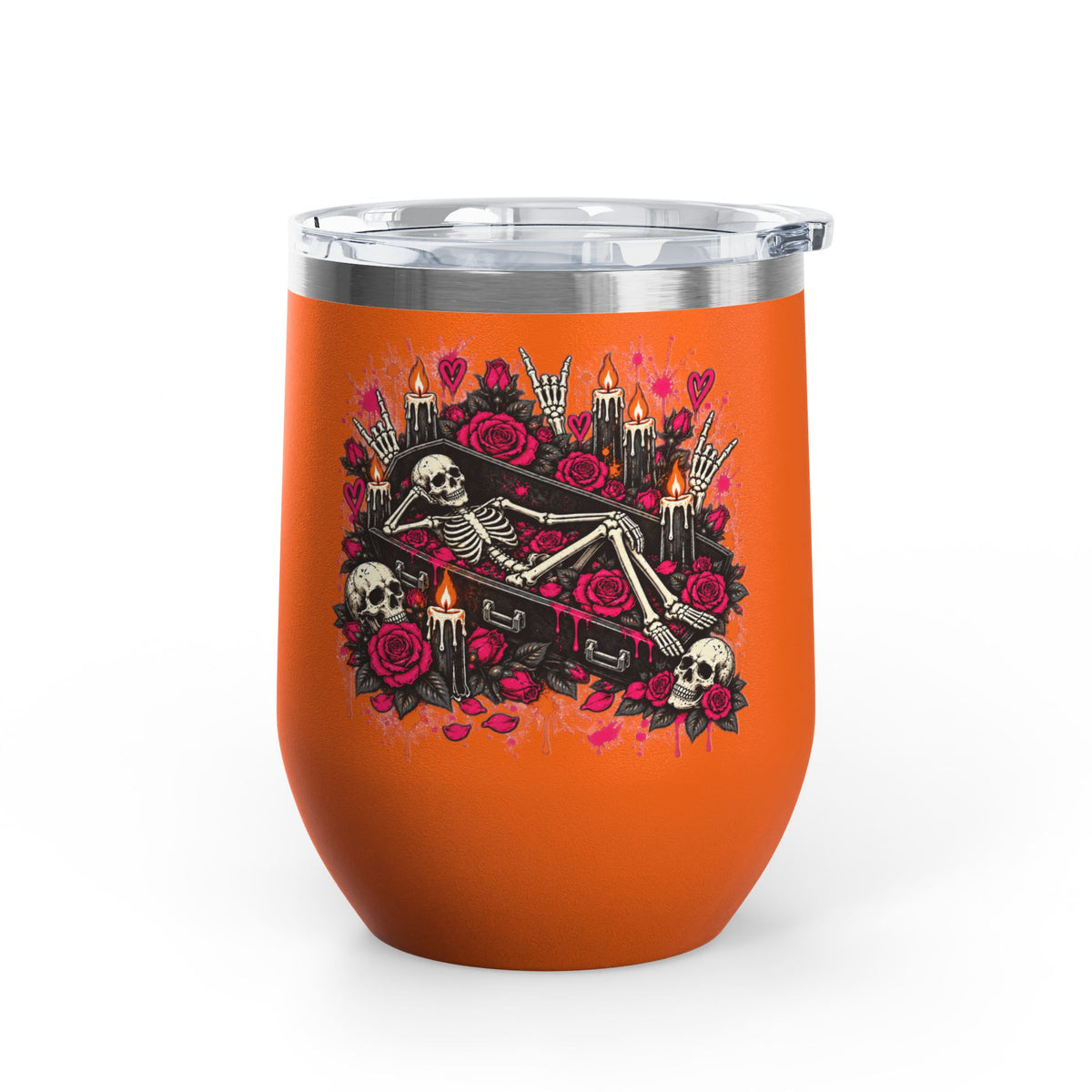 Dead & Unbothered 12oz Wine Tumbler | Gothic Skeleton Stainless Steel Cup by Subbin4Sanity