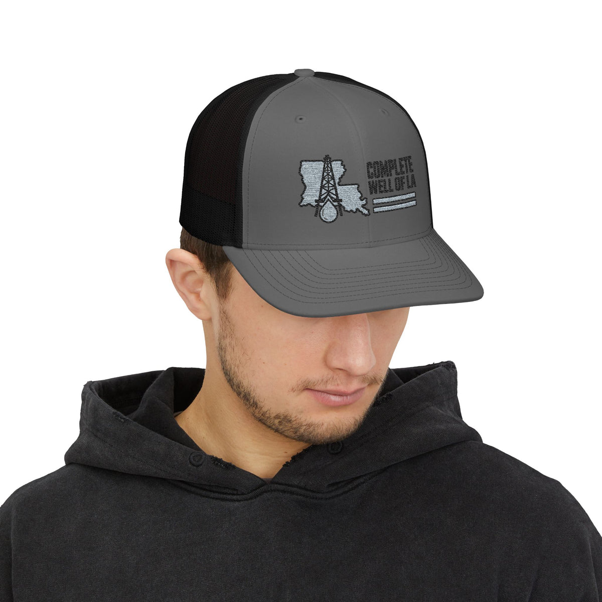 Complete Well of LA Custom Snapback Trucker Hat | Grey/Black Center Logo Embroidery by Subbin4Sanity