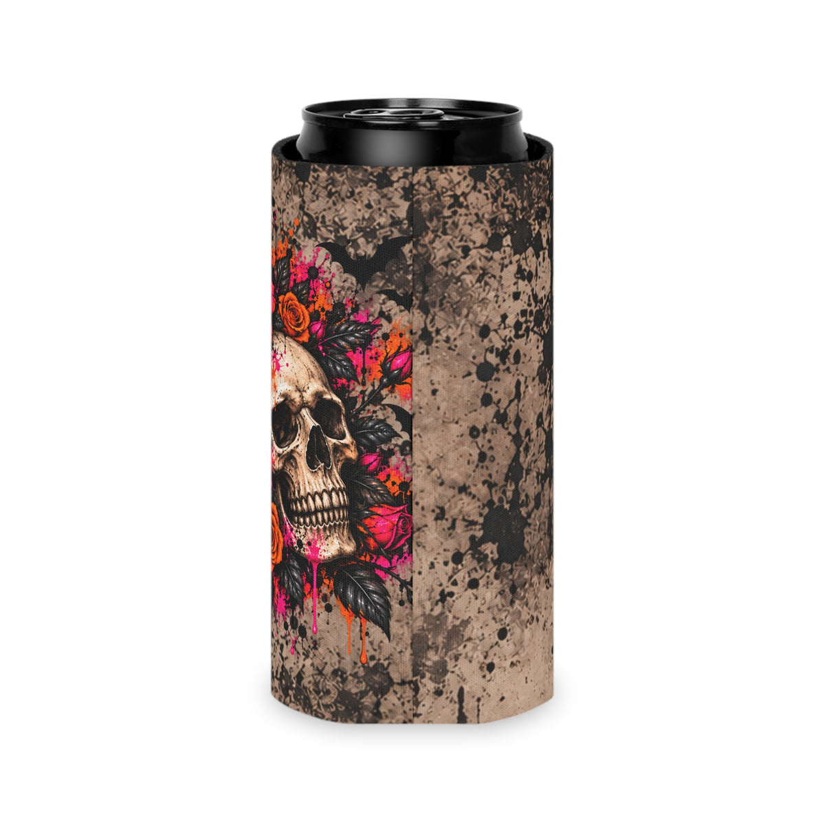 Deadly Blooms Foam Grip Koozie | Gothic Floral Skull Can Cooler by Subbin4Sanity