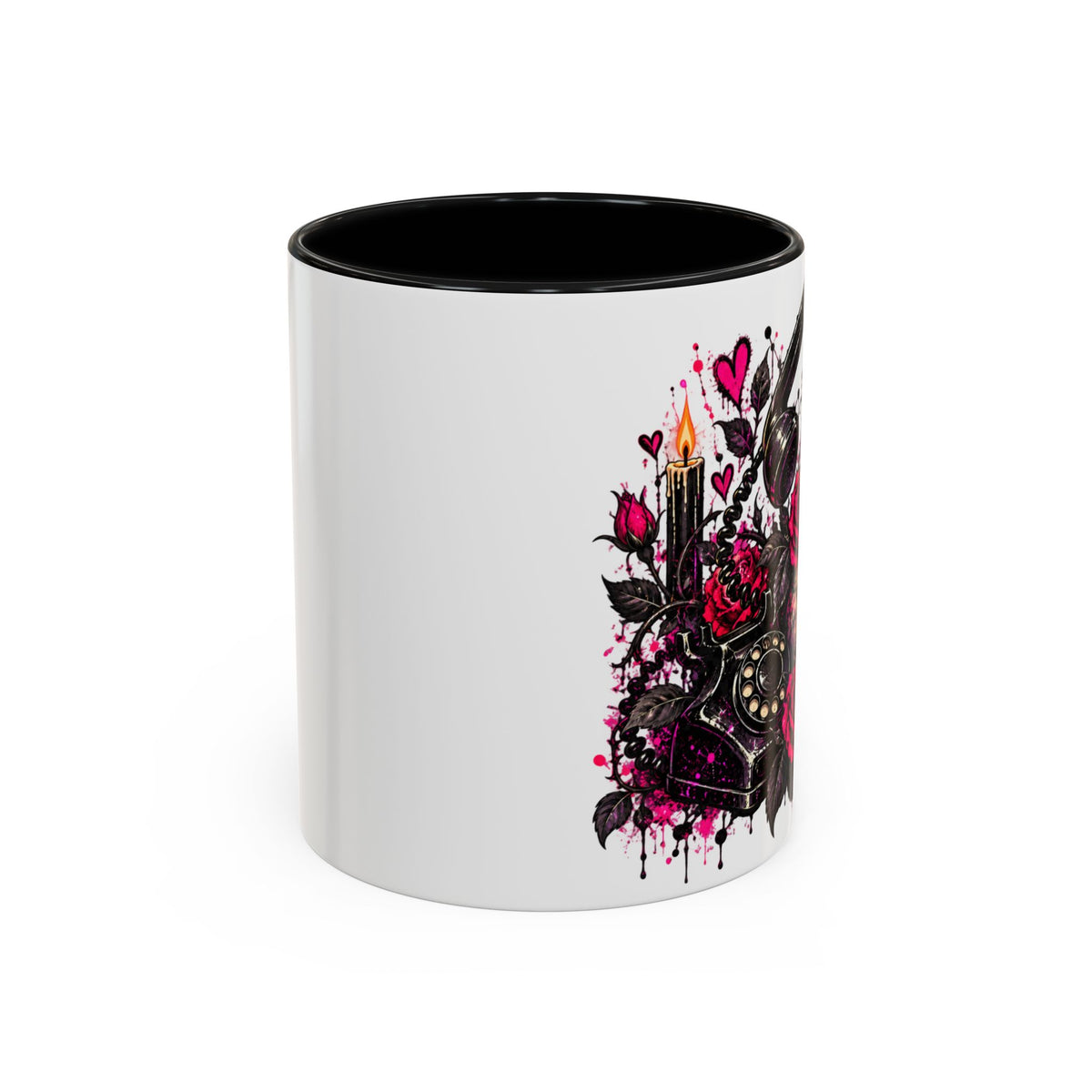 Karma’s Calling Coffee Mug | Gothic Skull & Telephone Ceramic Mug by Subbin4Sanity
