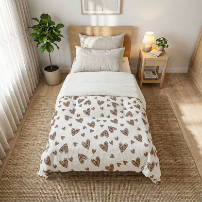 Wild Love Comforter Blanket | Leopard Heart Cotton Comforter – Cozy Animal Print Bed Blanket by Subbin4Sanity