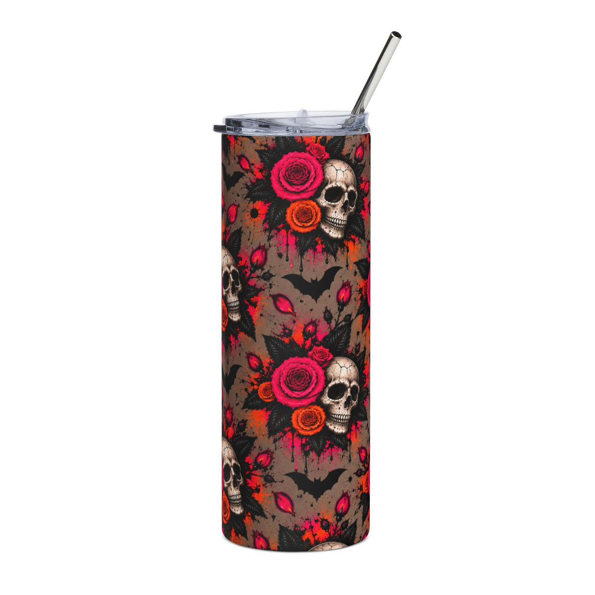 Deadly Blooms 20oz Stainless Steel Tumbler | Gothic Skull & Rose Drinkware by Subbin4Sanity