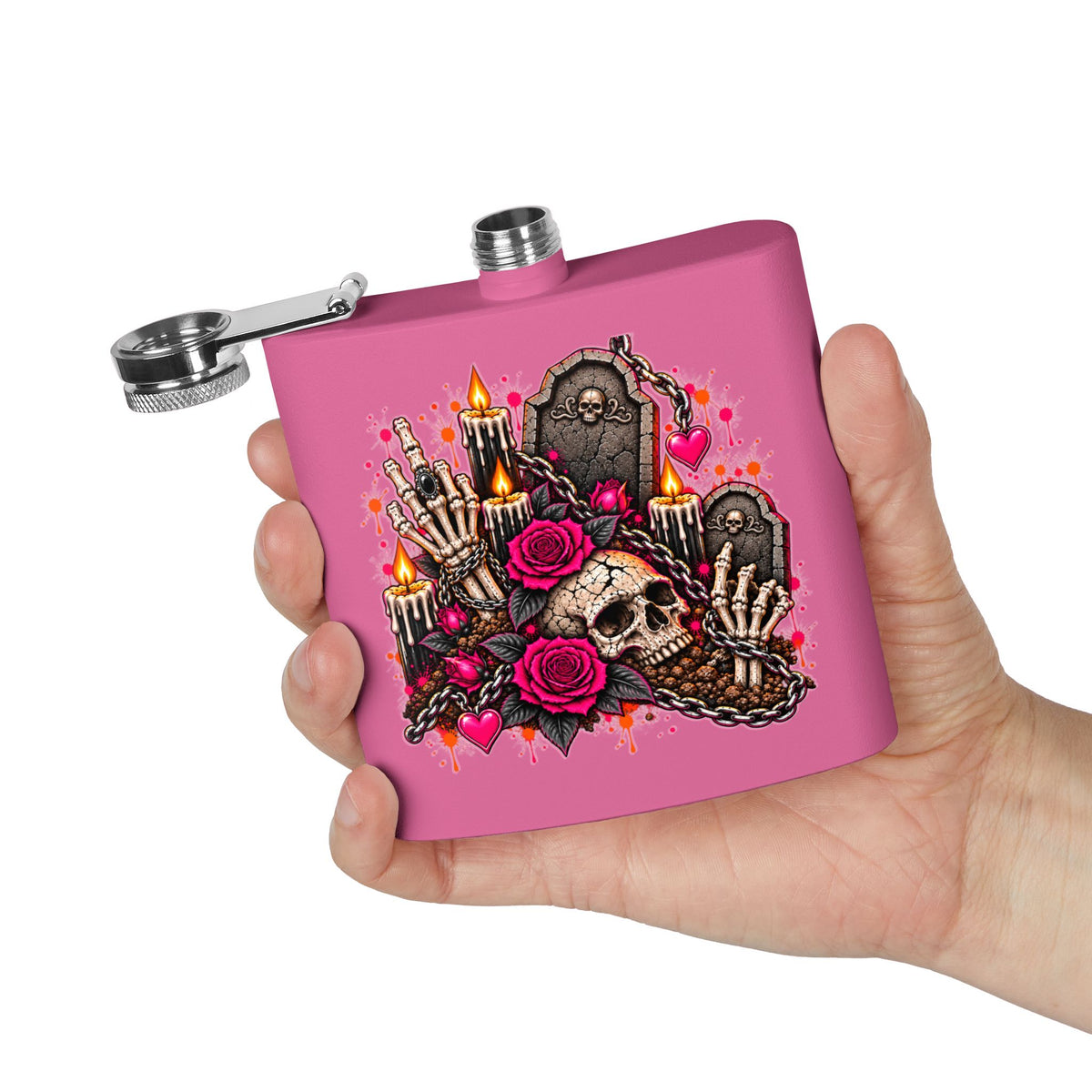 Dirt & Defiance 6oz Stainless Steel Flask | Gothic Coffin & Skull Drinking Flask by Subbin4Sanity