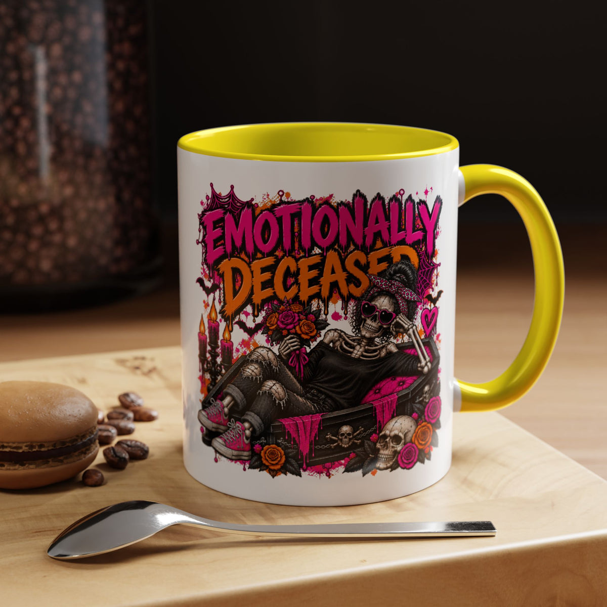 Emotionally Deceased Coffee Mug | Sarcastic Gothic Ceramic Mug by Subbin4Sanity