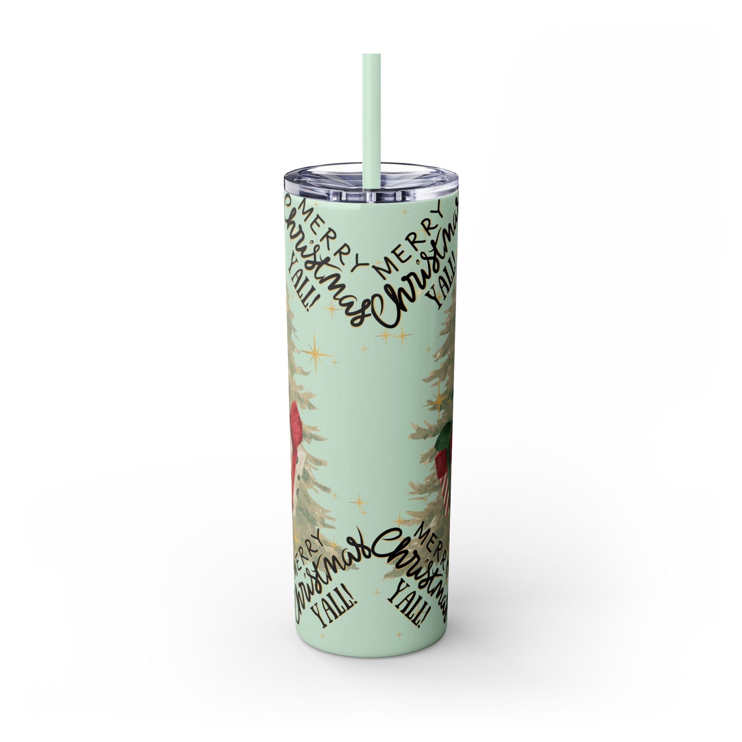 Christmas Skinny Tumbler with Straw, 20oz, "Merry Christmas Yall/I'm a gift"