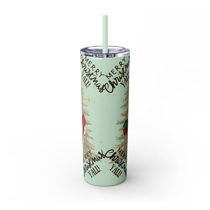 Christmas Skinny Tumbler with Straw, 20oz, "Merry Christmas Yall/I'm a gift"