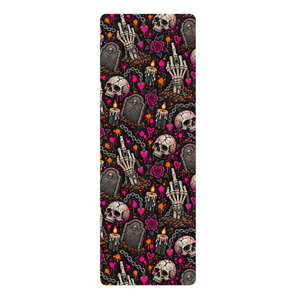 Dirt & Defiance Pattern Rubber Yoga Mat | Gothic Skull & Coffin Workout Mat by Subbin4Sanity