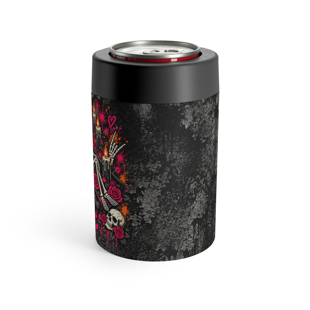 Dead & Unbothered 12oz Insulated Stainless Steel Koozie | Gothic Skeleton Can Holder by Subbin4Sanity