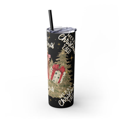 Christmas Skinny Tumbler with Straw, 20oz, "Merry Christmas Yall/I'm a gift"