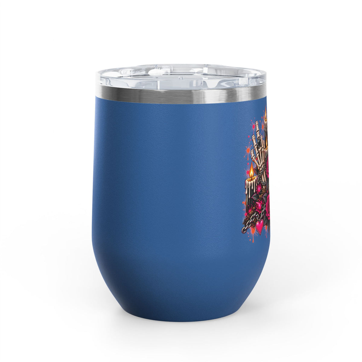Dirt & Defiance 12oz Wine Tumbler | Gothic Skull & Coffin Stainless Steel Cup by Subbin4Sanity