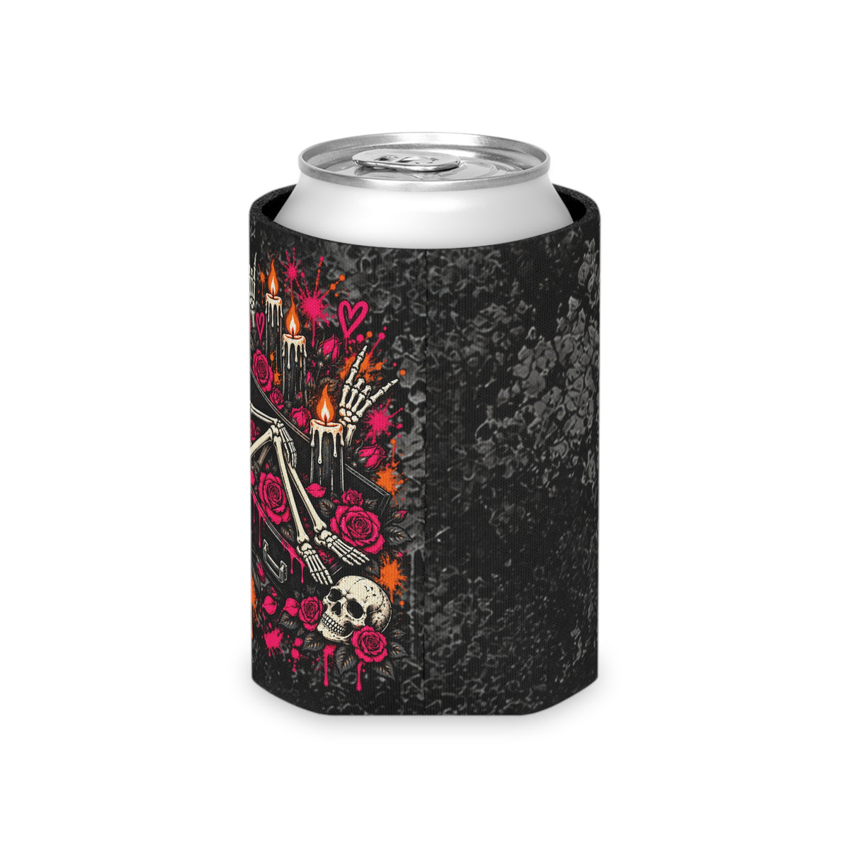 Dead & Unbothered Foam Grip Koozie | Gothic Skeleton Can Cooler by Subbin4Sanity