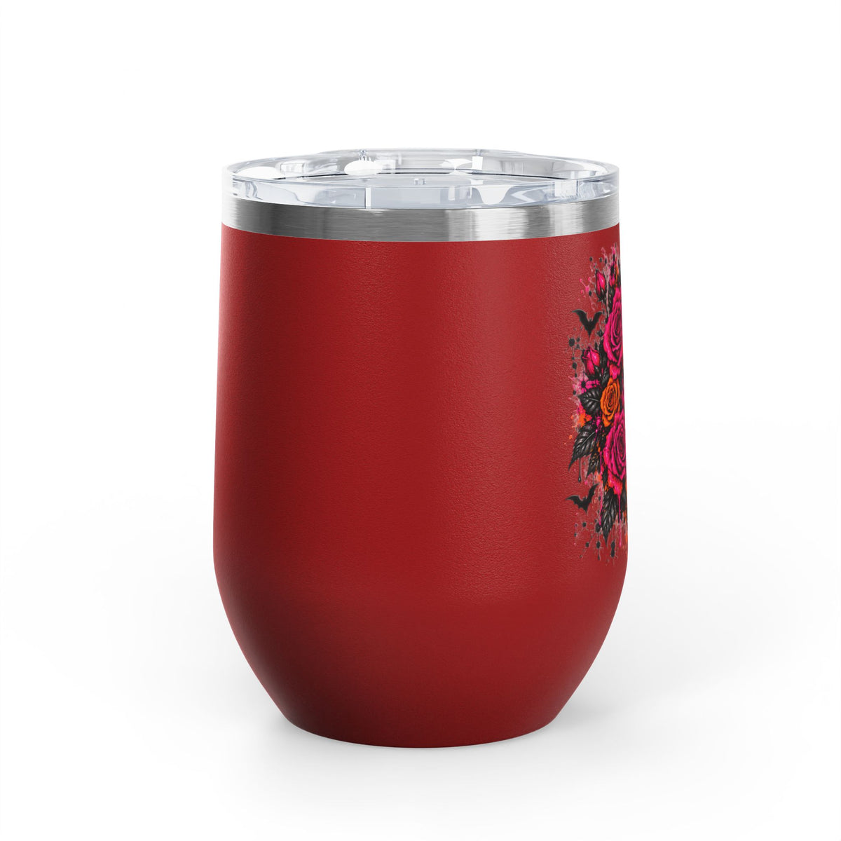 Deadly Blooms 12oz Wine Tumbler | Gothic Floral Skull Stainless Steel Cup by Subbin4Sanity