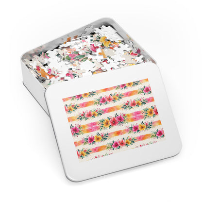 Wildflower Garden Stripe Pattern – Splatter Bloom Collection – Puzzle & Tin Storage Box