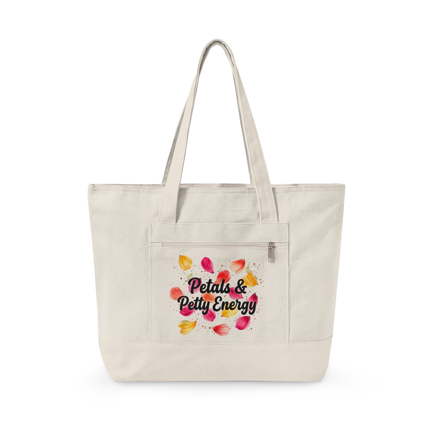 "Petals & Petty Energy" — Zippered Tote Bag