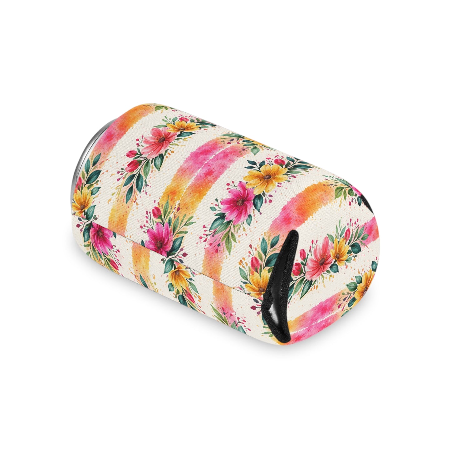 Wildflower Garden Stripe Pattern – Splatter Bloom Collection — Lightweight Foam Grip Lined Koozie