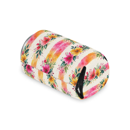 Wildflower Garden Stripe Pattern – Splatter Bloom Collection — Lightweight Foam Grip Lined Koozie