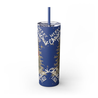 Christmas Skinny Tumbler with Straw, 20oz, "Merry Christmas Yall/I'm a gift"