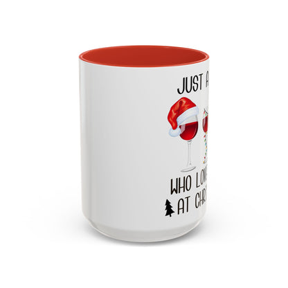 Christmas Coffee Mug, 11oz, "Just A Girl Who Loves Wine At Christmas"