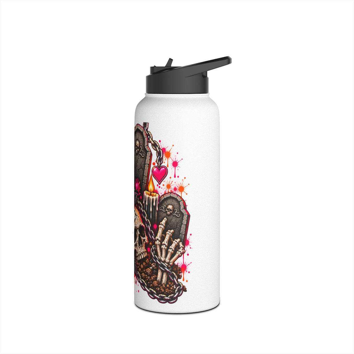 Dirt & Defiance Stainless Steel Water Bottle | Gothic Skull & Coffin Insulated Bottle by Subbin4Sanity