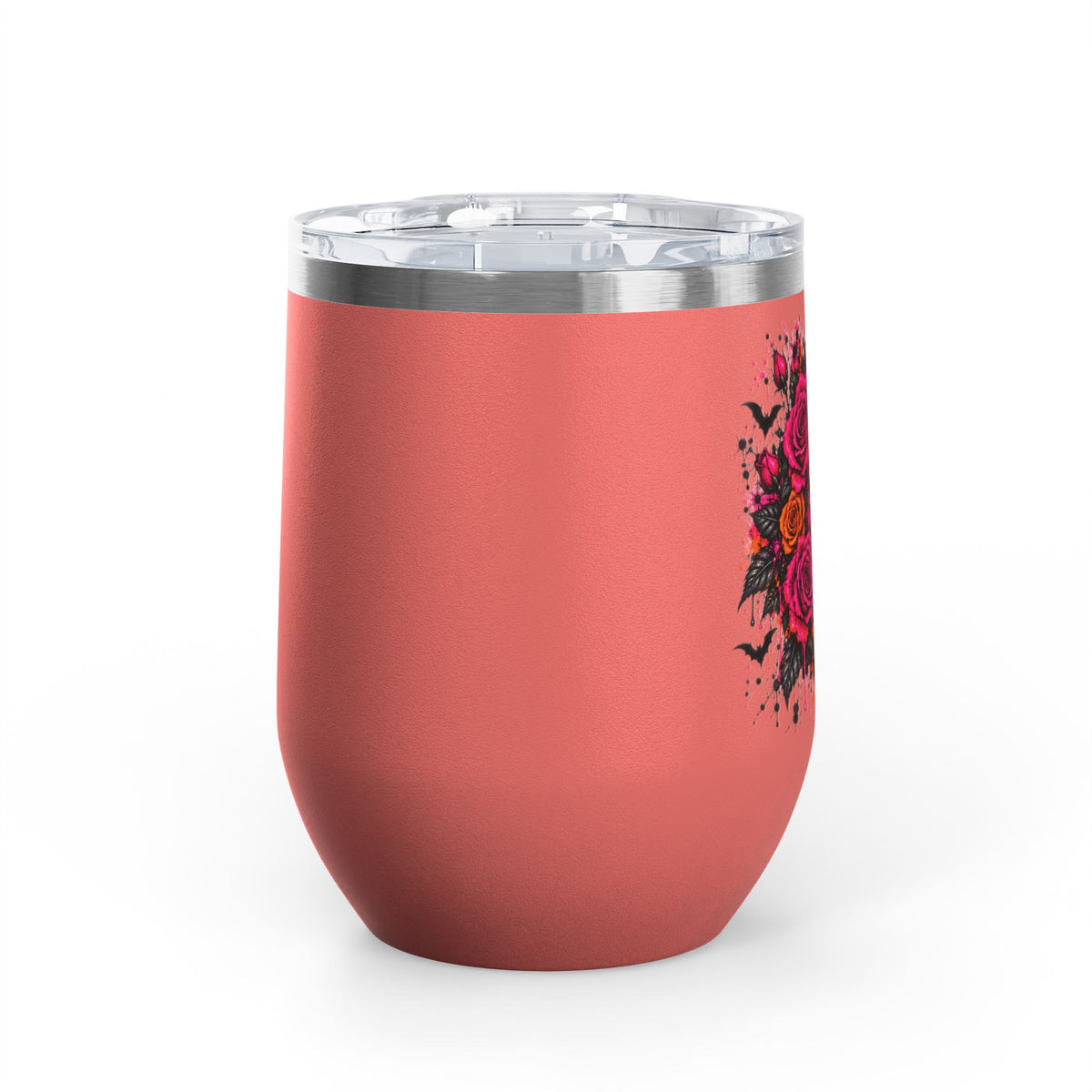 Deadly Blooms 12oz Wine Tumbler | Gothic Floral Skull Stainless Steel Cup by Subbin4Sanity