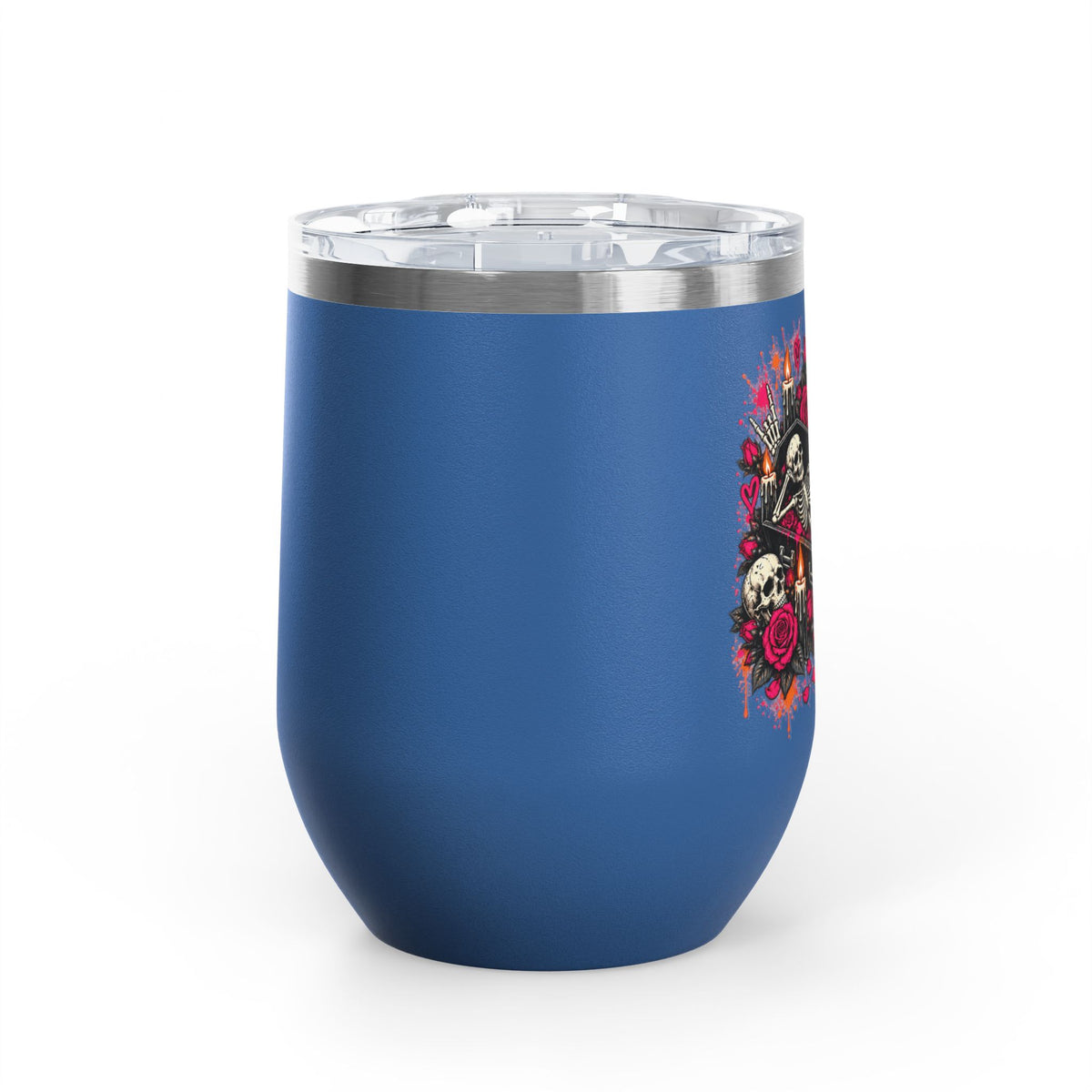 Dead & Unbothered 12oz Wine Tumbler | Gothic Skeleton Stainless Steel Cup by Subbin4Sanity