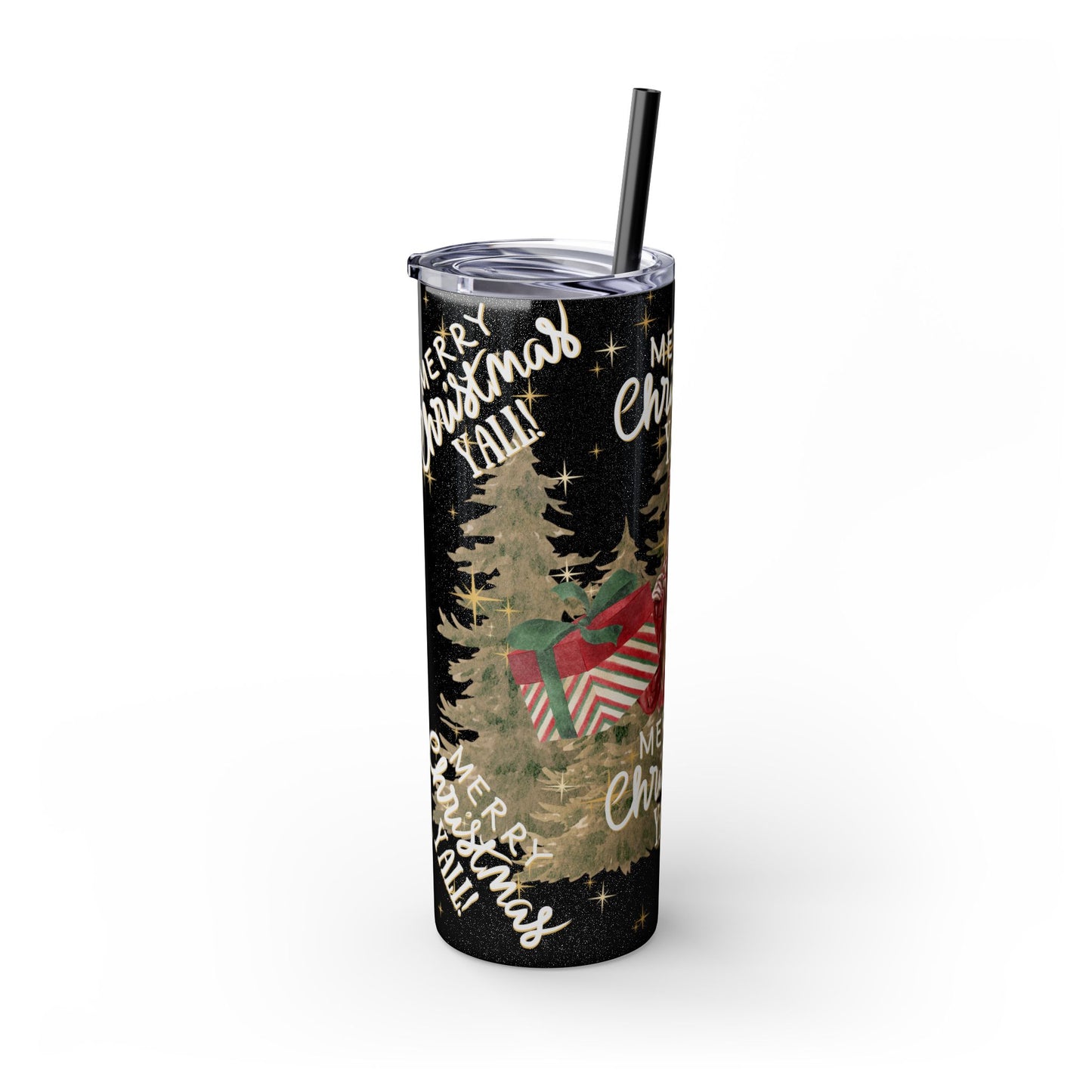Christmas Skinny Tumbler with Straw, 20oz, "Merry Christmas Yall/I'm a gift"