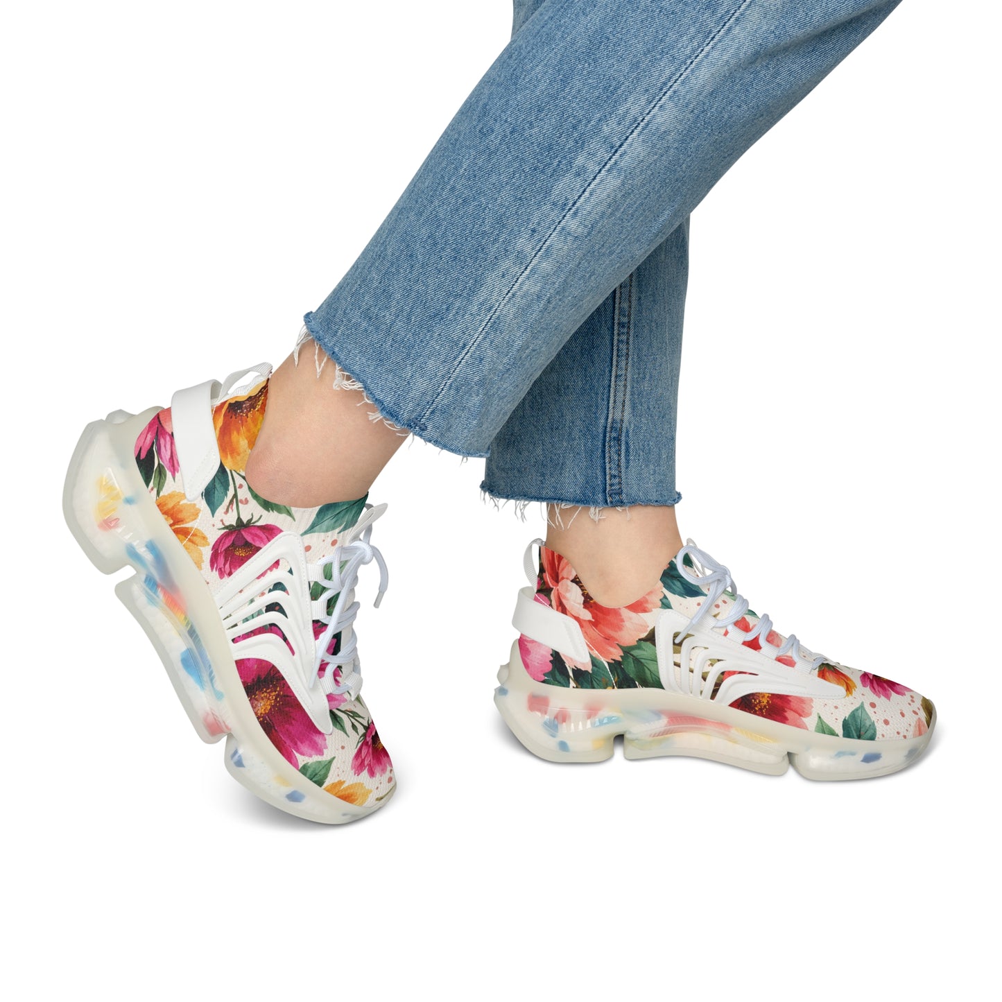 Electric Wildflower Garden Pattern – Splatter Bloom Collection — Lightweight Women's Breathable Athletic Mesh Sneakers
