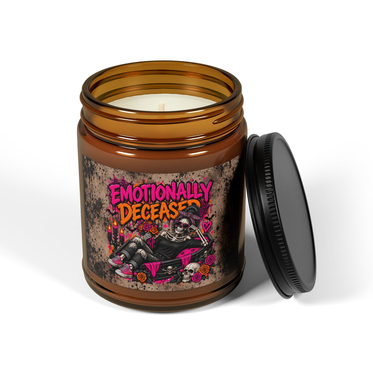 Emotionally Deceased Scented Amber Jar Soy Candle | Dark Humor Gothic Home Decor Candle by Subbin4Sanity