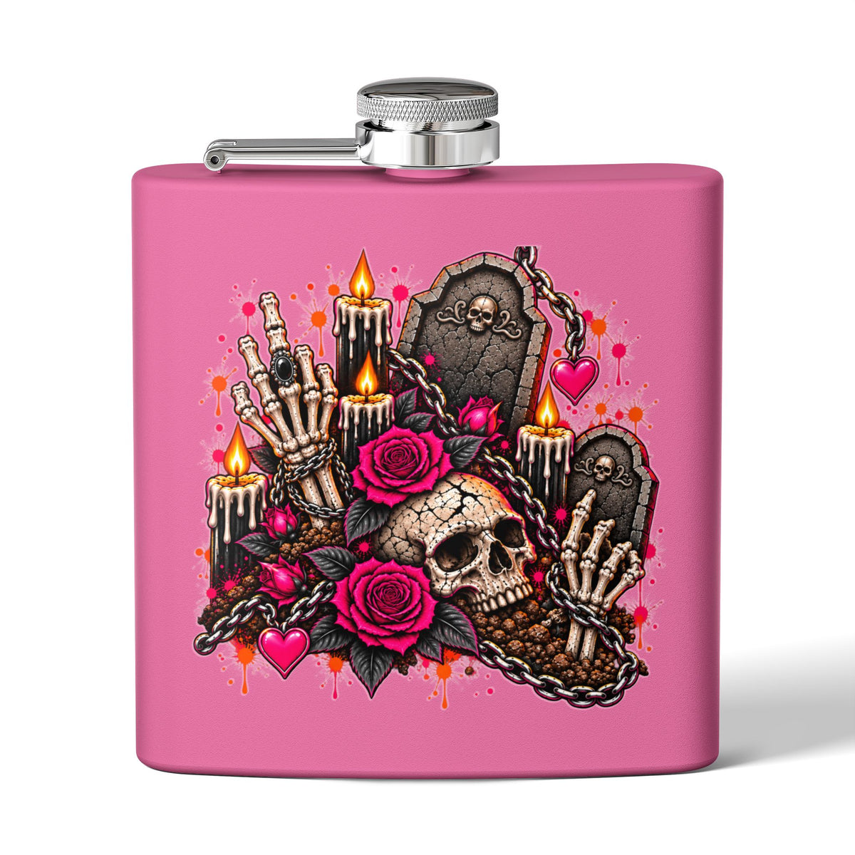 Dirt & Defiance 6oz Stainless Steel Flask | Gothic Coffin & Skull Drinking Flask by Subbin4Sanity