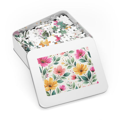 Watercolor Wildflower Garden Pattern – Splatter Bloom Collection – Puzzle & Tin Storage Box