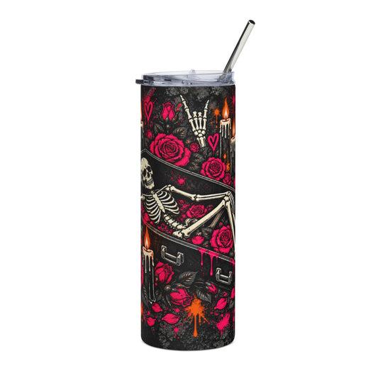 Dirt & Defiance 20oz Stainless Steel Tumbler | Gothic Skeleton Travel Cup by Subbin4Sanity