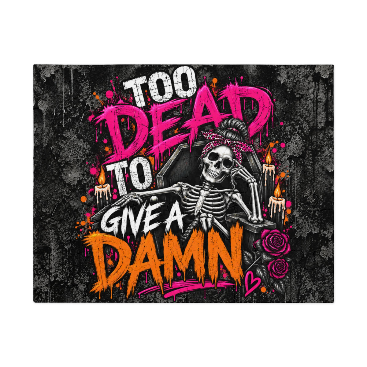 Too Dead To Give A Damn Halloween Jigsaw Puzzle | Sarcastic Gothic Skeleton Puzzle by Subbin4Sanity