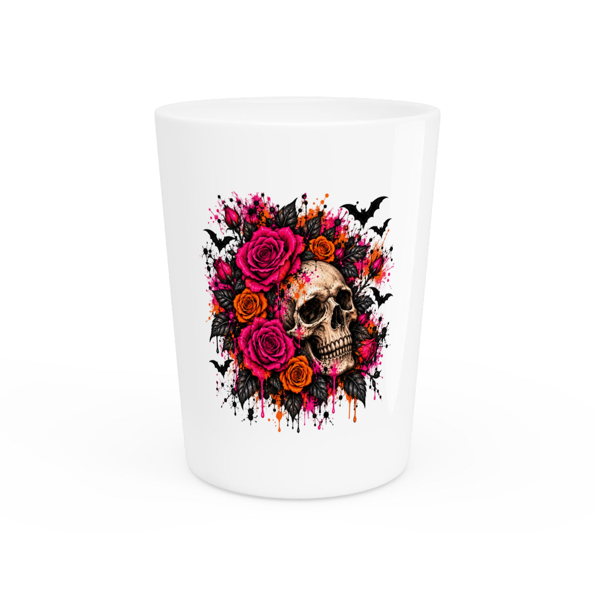 Deadly Blooms Shot Glass | Gothic Floral Skull Drinking Glass by Subbin4Sanity