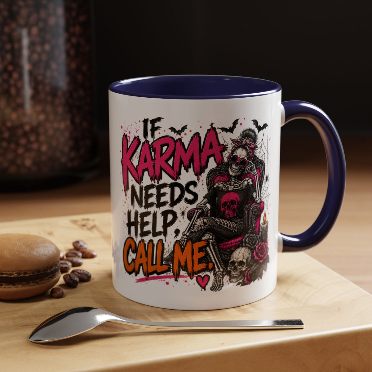 If Karma Needs Help Call Me Coffee Mug | Sarcastic Gothic Ceramic Mug by Subbin4Sanity