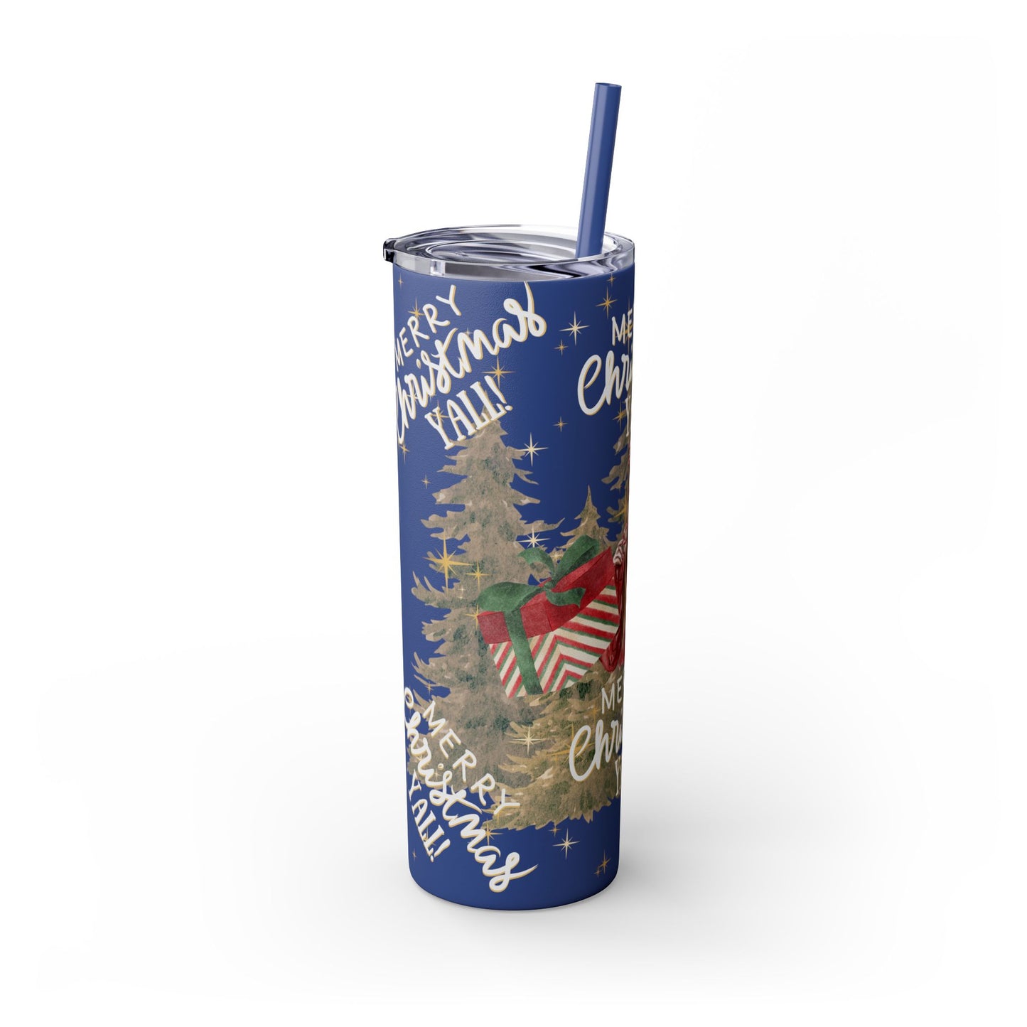 Christmas Skinny Tumbler with Straw, 20oz, "Merry Christmas Yall/I'm a gift"