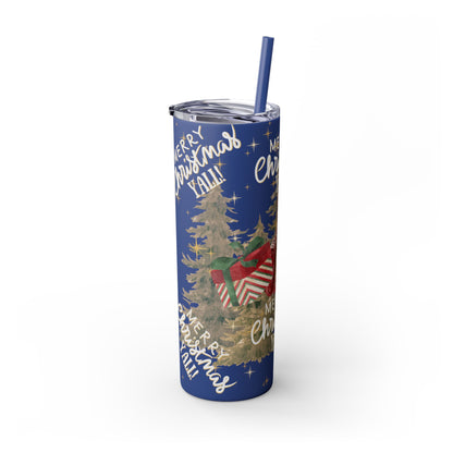 Christmas Skinny Tumbler with Straw, 20oz, "Merry Christmas Yall/I'm a gift"