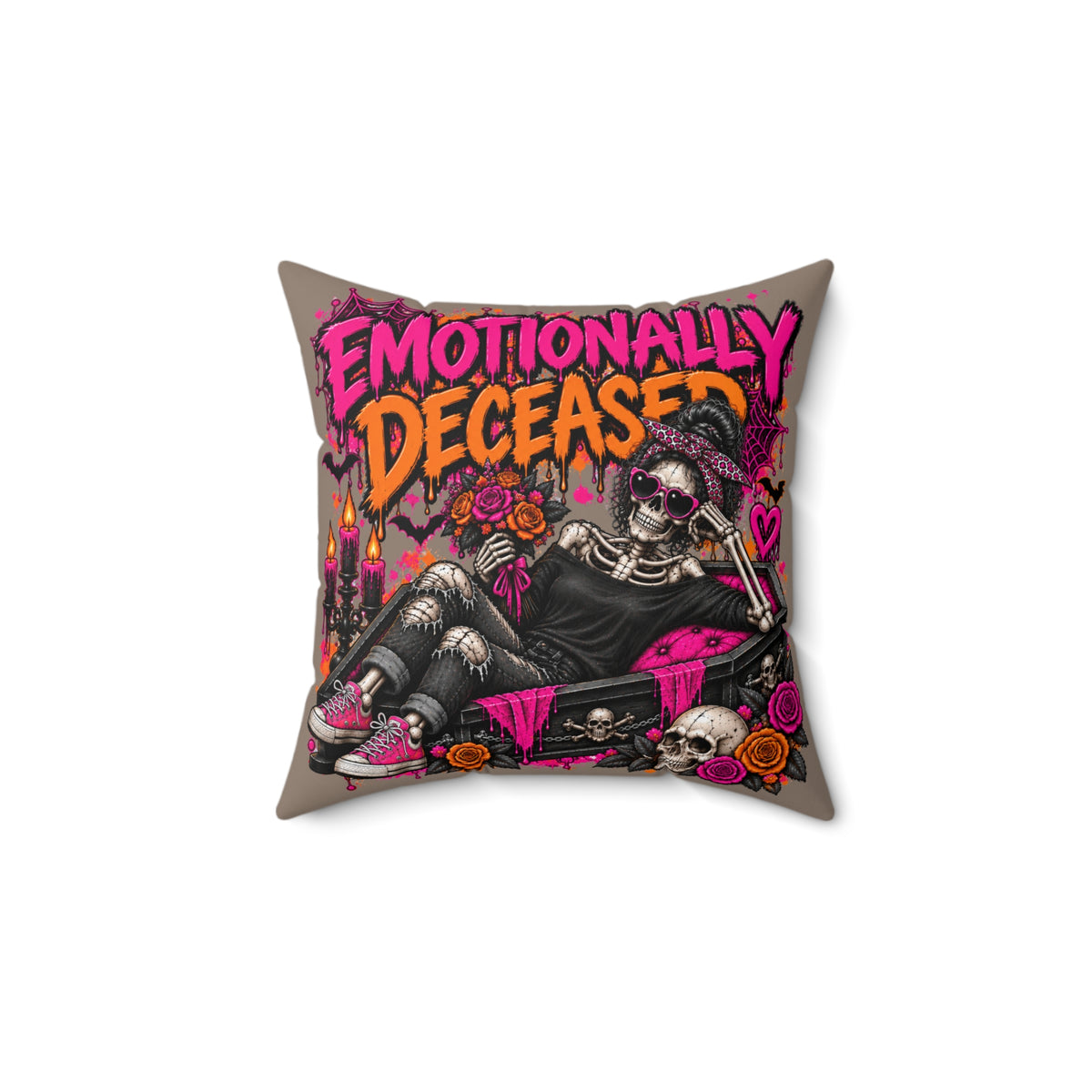 Emotionally Deceased + Deadly Blooms Double-Sided Pillowcase & Insert | Gothic Halloween Decor by Subbin4Sanity