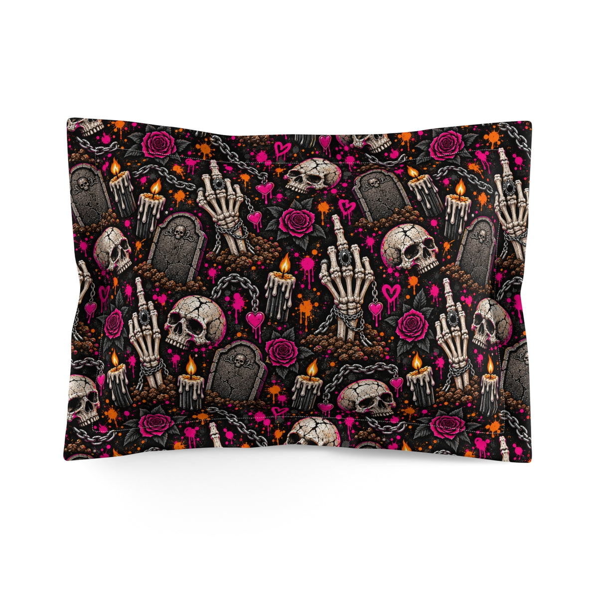 Dirt & Defiance Pillow Sham | Gothic Halloween Bedding with Skulls, Tombstones & Roses by Subbin4Sanity