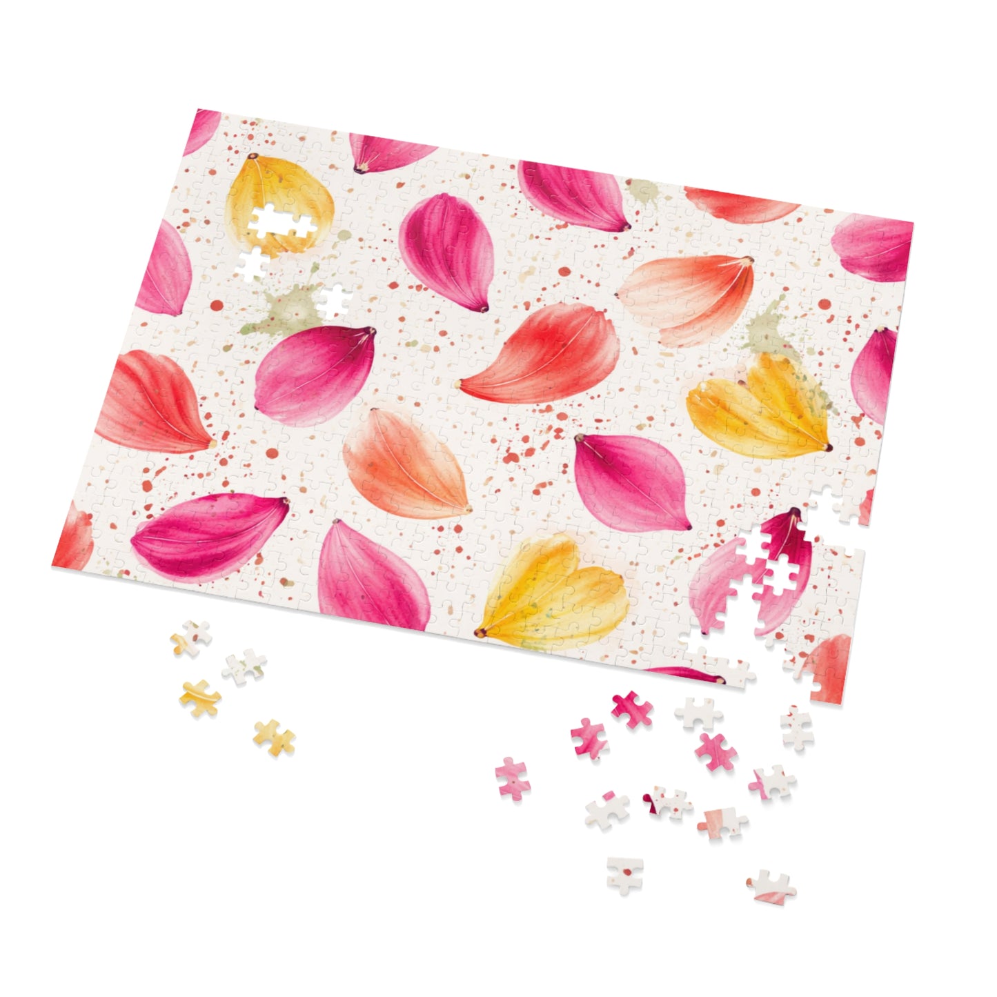 Watercolor Spring Petals Pattern – Splatter Bloom Collection – Puzzle & Tin Storage Box