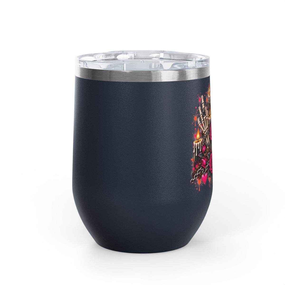 Dirt & Defiance 12oz Wine Tumbler | Gothic Skull & Coffin Stainless Steel Cup by Subbin4Sanity