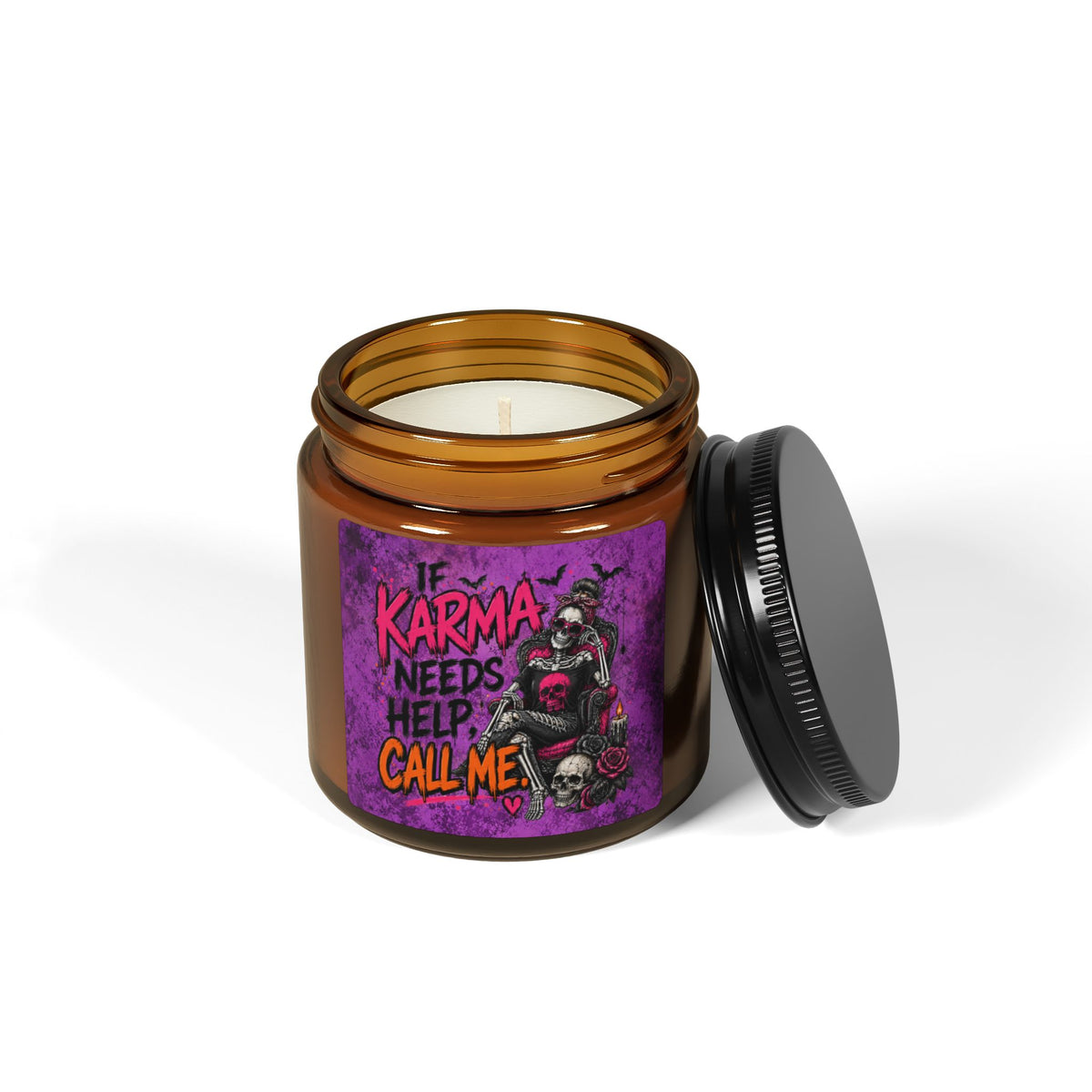 If Karma Needs Help, Call Me Scented Amber Jar Soy Candle | Sarcastic Gothic Home Decor Candle by Subbin4Sanity