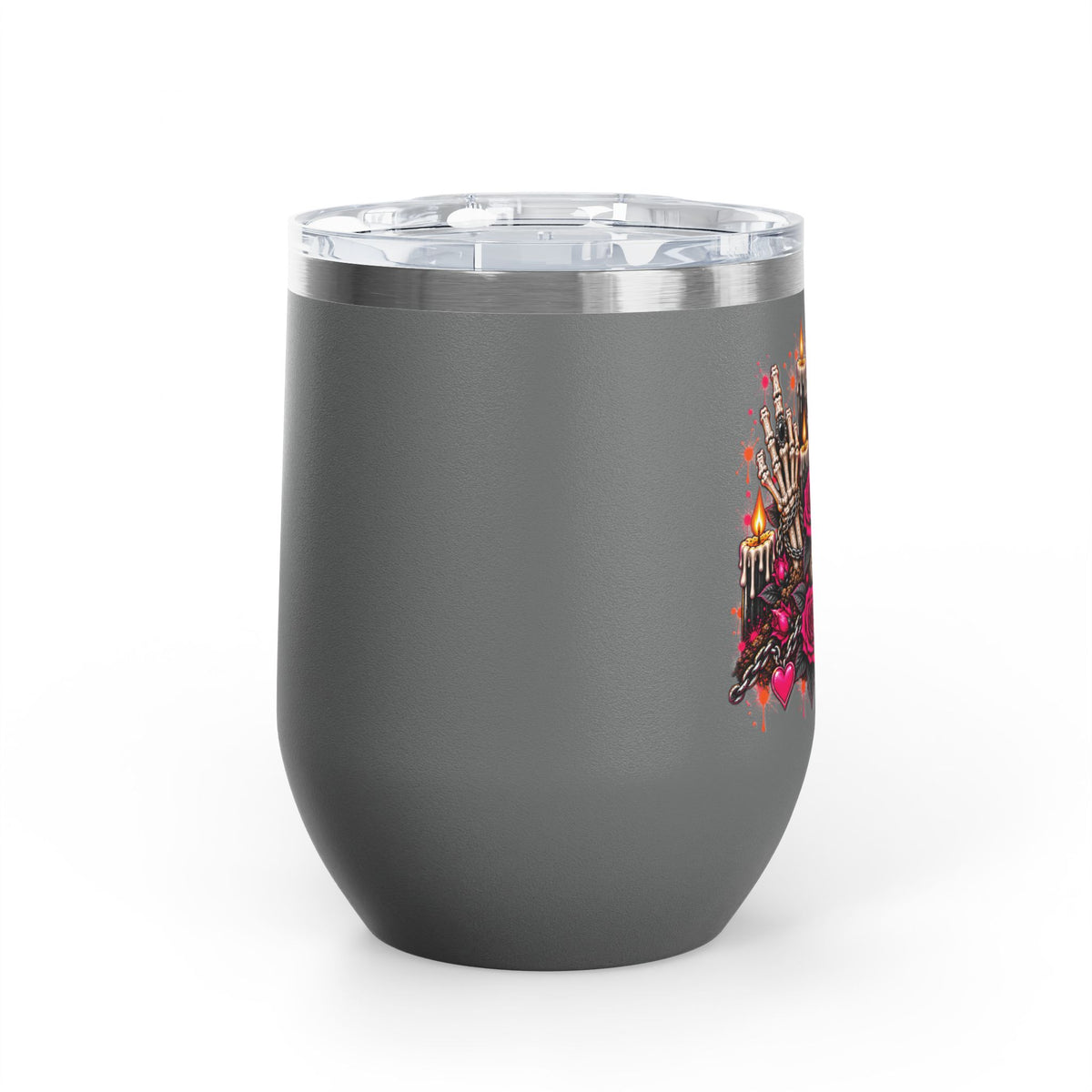 Dirt & Defiance 12oz Wine Tumbler | Gothic Skull & Coffin Stainless Steel Cup by Subbin4Sanity