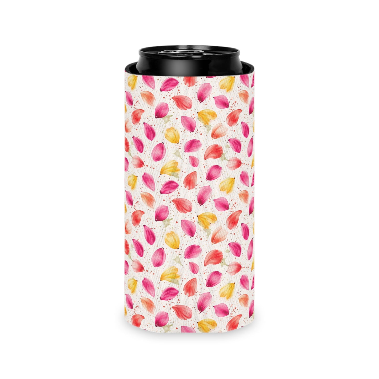 Watercolor Spring Petals Pattern – Splatter Bloom Collection — Lightweight Foam Grip Lined Koozie